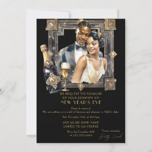 Invitación Fiesta de Año Nuevo Black Gold Retro 1920