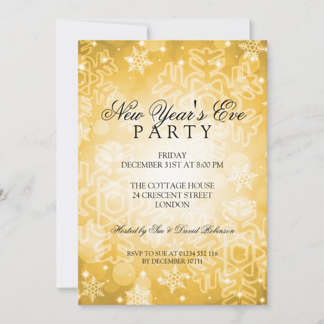 Invitación Fiesta de Año Nuevo Bokeh Gold (Anverso)