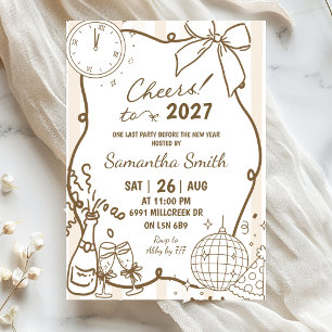 Invitación Fiesta de Año Nuevo Champagne Garabateada Beige