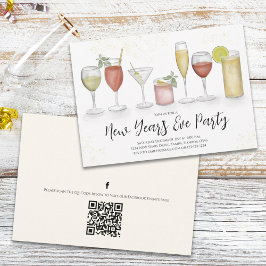 Invitación Fiesta de Año Nuevo Champagne Watercolor QR Code E
