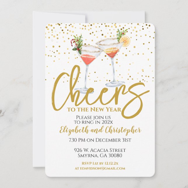 Invitación Fiesta de Año Nuevo Cheers (Anverso)