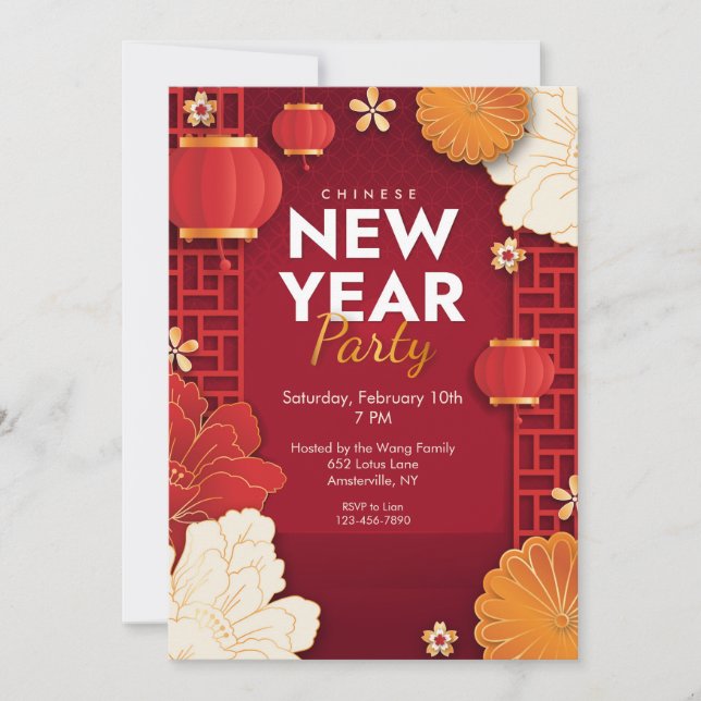 Invitación Fiesta de Año Nuevo chino (Anverso)