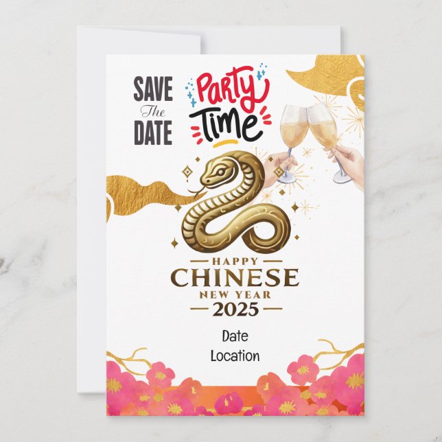 Invitación fiesta de Año Nuevo chino de 2025 salve la fecha (Anverso)