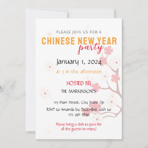 Invitación Fiesta de Año Nuevo Chino de la Flor de Cerezo