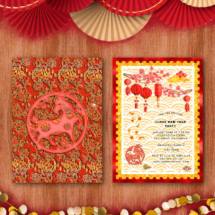 Invitación Fiesta de Año Nuevo Chino del Zodiaco Cabra de Oro