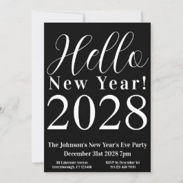 Invitación Fiesta de Año Nuevo Clásico Negro y Blanco