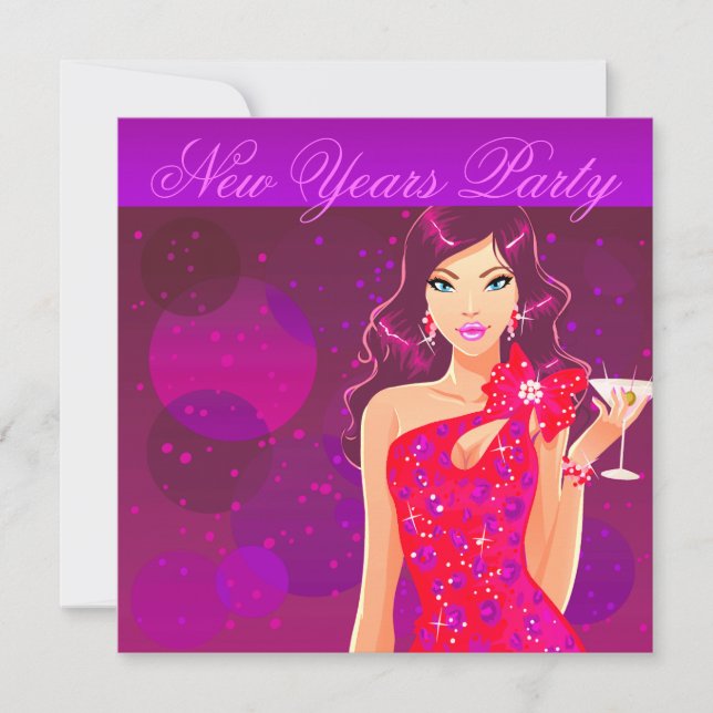 Invitación Fiesta de Año Nuevo Club Volante morado/rojo (Anverso)