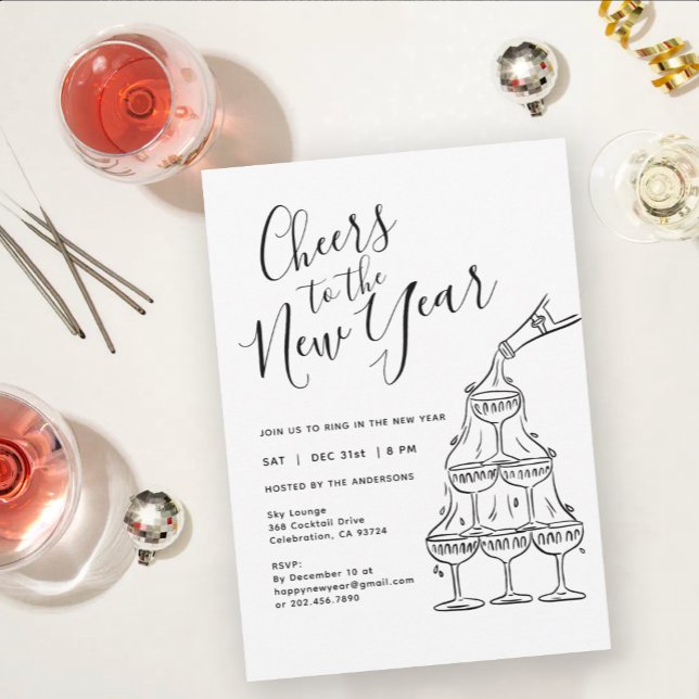Invitación Fiesta de Año Nuevo con Brindis de Champán Moderno (Subido por el creador)