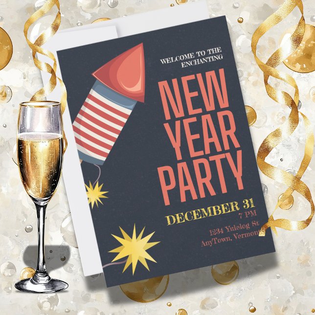 Invitación Fiesta de Año Nuevo con Cohete de Botella  (Subido por el creador)