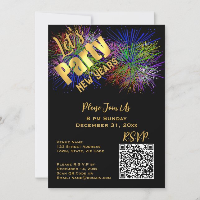 Invitación Fiesta de Año Nuevo con e-invitación de código QR  (Anverso)