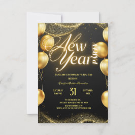 Invitación Fiesta de Año Nuevo con Globos de Oro Elegantes
