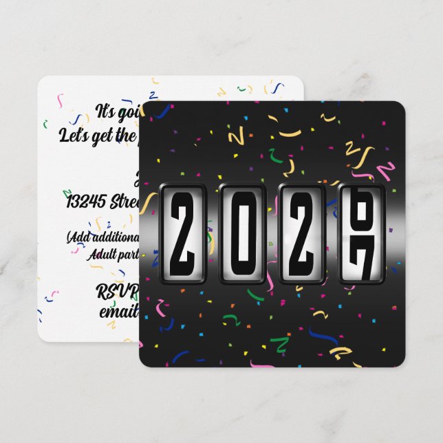 Invitación Fiesta de Año Nuevo con Odómetro 2027 (Anverso / Reverso)