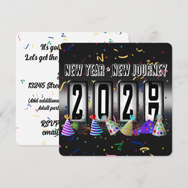 Invitación Fiesta de Año Nuevo con Odómetro 2027 (Anverso / Reverso)