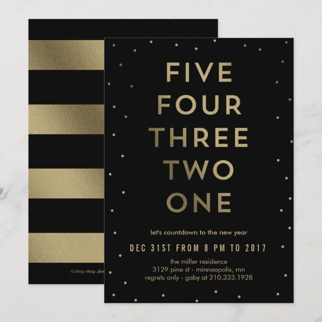 Invitación Fiesta de Año Nuevo de color EDITABLE para la cuen (Anverso / Reverso)