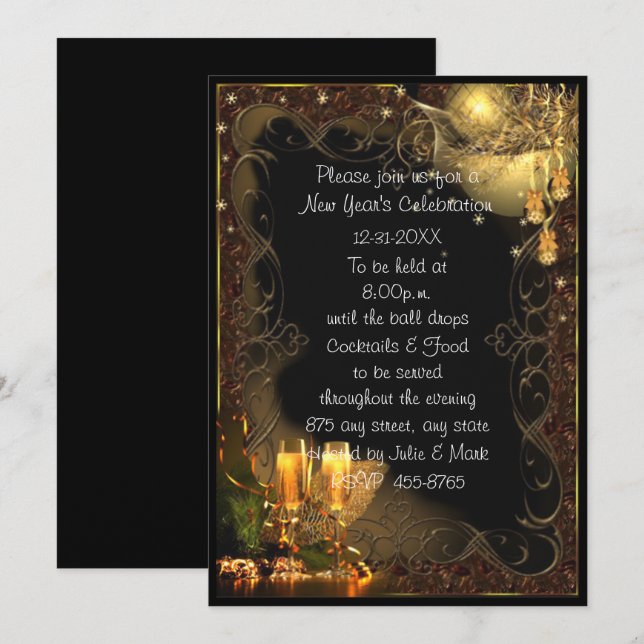 Invitación Fiesta de Año Nuevo de la moda del Black Gold Cham (Anverso / Reverso)