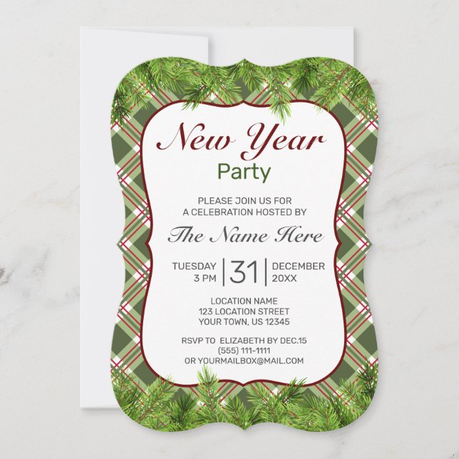 Invitación Fiesta de Año Nuevo de la Rama Verde de Plata Roja (Anverso)