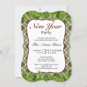 Invitación Fiesta de Año Nuevo de la Rama Verde de Plata Roja