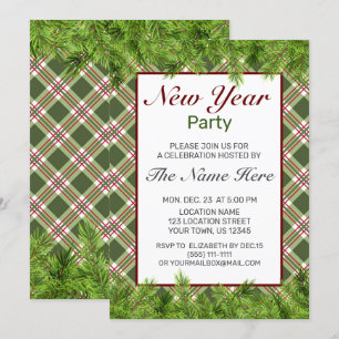 Invitación Fiesta de Año Nuevo de la Rama Verde de Plata Roja