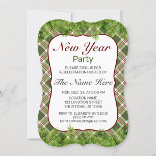 Invitación Fiesta de Año Nuevo de la Rama Verde de Plata Roja