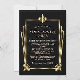 Invitación Fiesta de Año Nuevo de Luxury Royal Gold Black Art