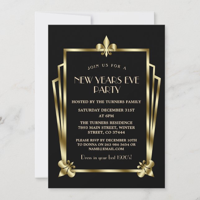 Invitación Fiesta de Año Nuevo de Luxury Royal Gold Black Art (Anverso)