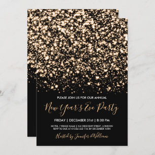 Invitación Fiesta de Año Nuevo de oro y glam negro