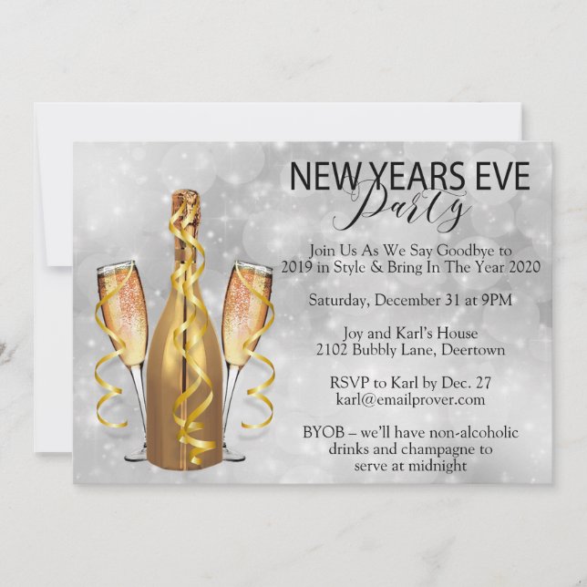 Invitación Fiesta de Año Nuevo de Silver Bokeh (Anverso)