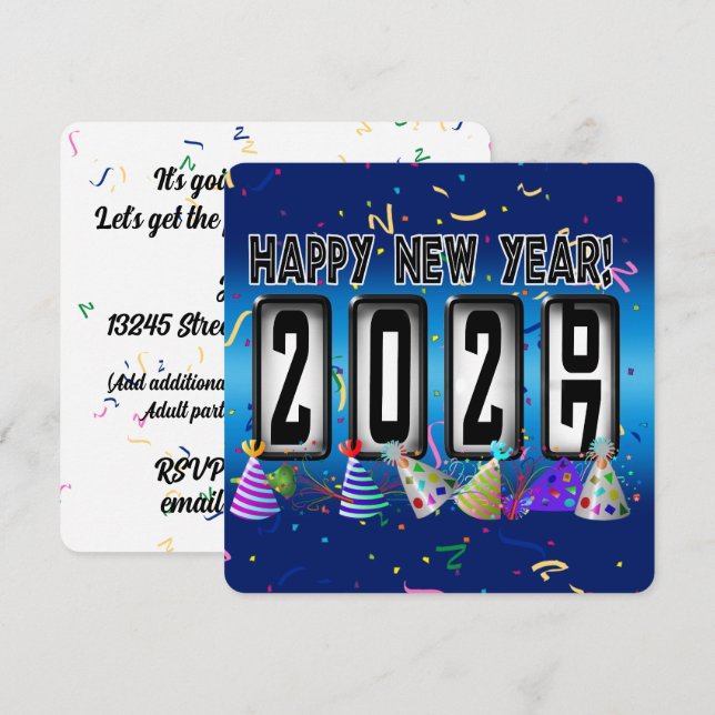 Invitación Fiesta de Año Nuevo del Odómetro 2027 (Anverso / Reverso)