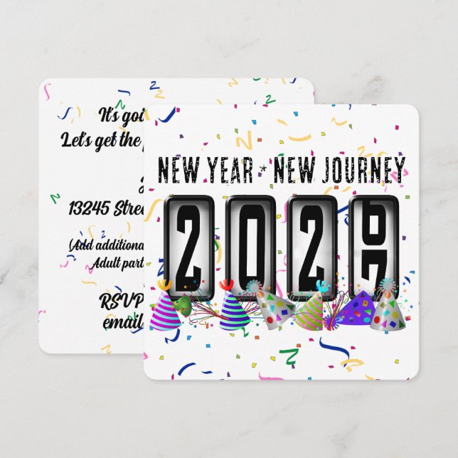 Invitación Fiesta de Año Nuevo del Odómetro 2027 (Anverso / Reverso)