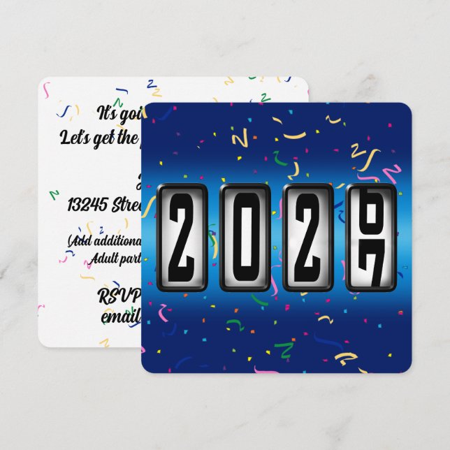 Invitación Fiesta de Año Nuevo del Odómetro 2027 (Anverso / Reverso)