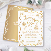 Fiesta de Año Nuevo Dorado Blanco Dibujo a Mano