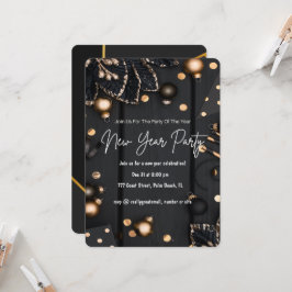 Invitación Fiesta de Año Nuevo Dorado Negro Elegante Personal