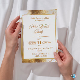 Invitación Fiesta de Año Nuevo Elegante Crema y Dorado