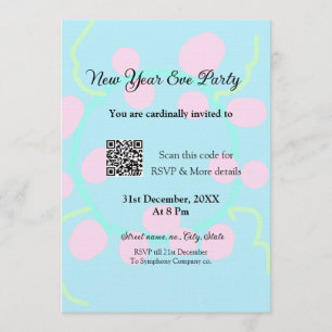 Invitación fiesta de año nuevo escanea QR RSVP nombre rosa az