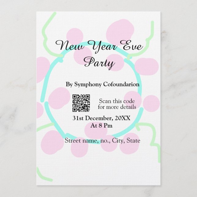 Invitación fiesta de año nuevo escanear QR RSVP nombre rosa a (Anverso)