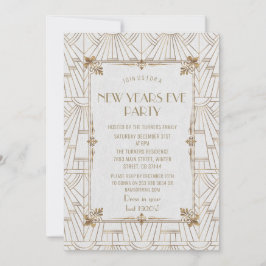 Invitación Fiesta de Año Nuevo Fleur-de-Lis Gold Art Deco