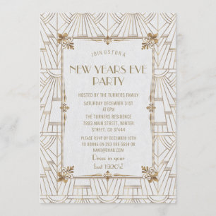 Invitación Fiesta de Año Nuevo Fleur-de-Lis Gold Art Deco
