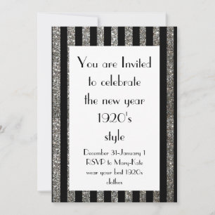 Invitación Fiesta de Año Nuevo Gatsby Negro y Plateado de los