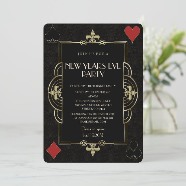 Invitación Fiesta de Año Nuevo Gold Royal Fleur-de-Lis Art De (Anverso de pie)