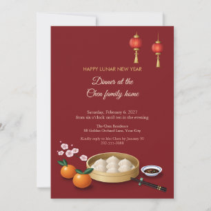 Invitación Fiesta de Año Nuevo Lunar Dumplings y Linternas Ro