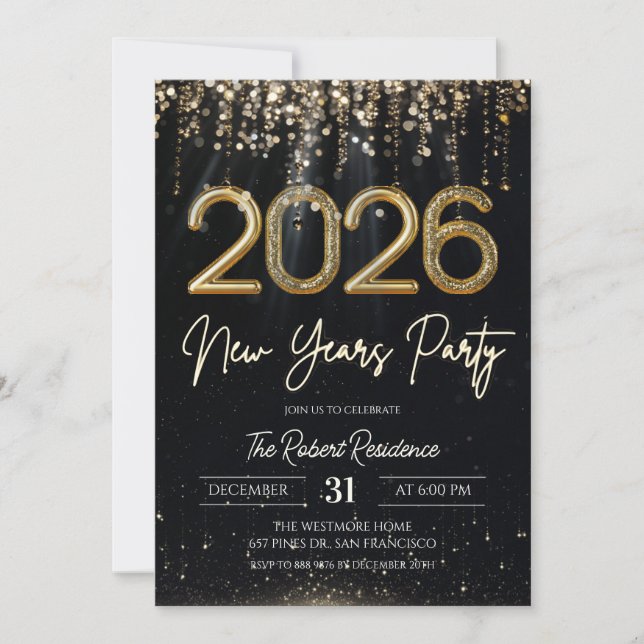 Invitación Fiesta de Año Nuevo Moderna 2026  (Anverso)