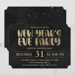 Invitación Fiesta de Año Nuevo Negro y Oro