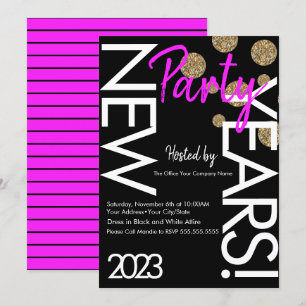 Invitación Fiesta de Año Nuevo Neon 2023 Tipografía Rosa Blan