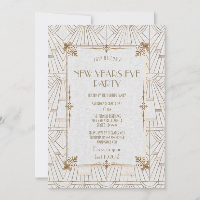 Invitación Fiesta de Año Nuevo Royal Fleur-de-Lis Art Deco (Anverso)