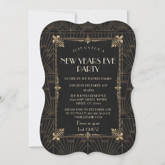 Invitación Fiesta de Año Nuevo Royal Fleur-de-Lis Art Deco de (Anverso)