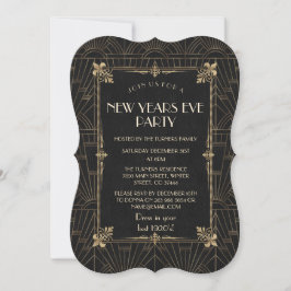 Invitación Fiesta de Año Nuevo Royal Fleur-de-Lis Art Deco de