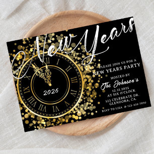 Invitación Fiesta de Año Nuevo, Salud, Oro, Elegante