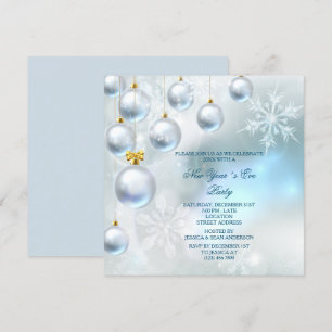 Invitación Fiesta de Año Nuevo Silver Baubles & Snowflakes
