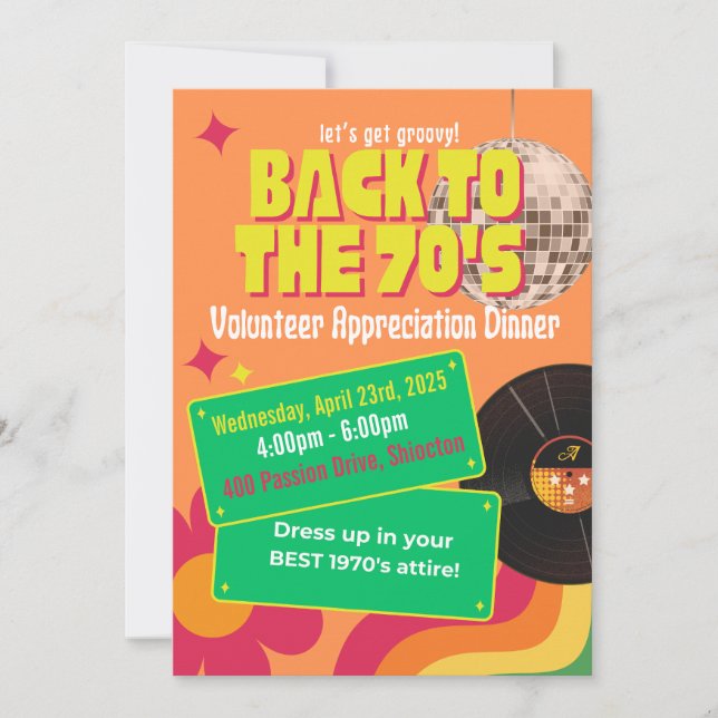 Invitación fiesta de Apreciación de Voluntarios con Tema Disc (Anverso)