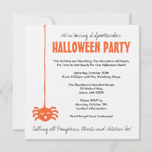 Invitación Fiesta de araña de Halloween invitada con Naranja